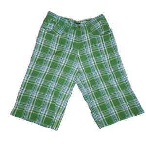 Shorts Mens Beyond The Limit Bermuda Size 32 Green Blue Plaid Skate BTL